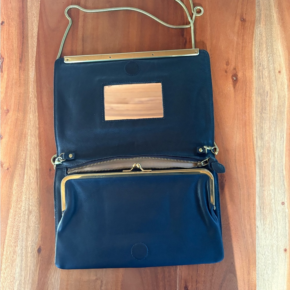 Madewell clutch with mirror and convertible gold strap